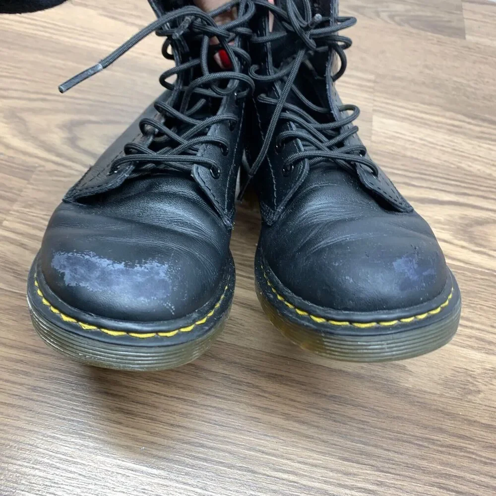 Dr.‎ Martens Junior Kids 1460 Softy Black Leather Lace Up Zip Boots Size 3 EU 34